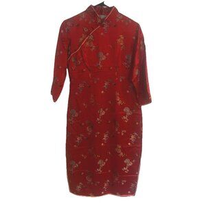 Chung Kiu Chinese Traditional Dress 3/4 Sleeve Red Women’s Sz 40 US Sz 8/10